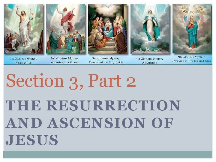 Section 3, Part 2 THE RESURRECTION AND ASCENSION OF JESUS 
