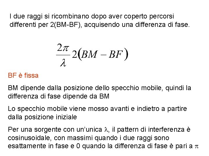 I due raggi si ricombinano dopo aver coperto percorsi differenti per 2(BM-BF), acquisendo una