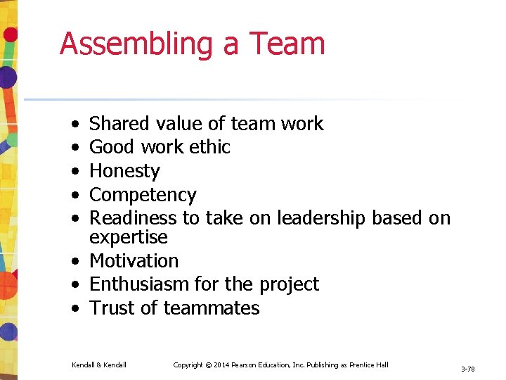 Assembling a Team • • • Shared value of team work Good work ethic