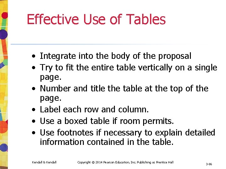 Effective Use of Tables • Integrate into the body of the proposal • Try