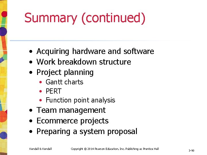 Summary (continued) • Acquiring hardware and software • Work breakdown structure • Project planning