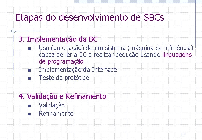 Etapas do desenvolvimento de SBCs 3. Implementação da BC n n n Uso (ou