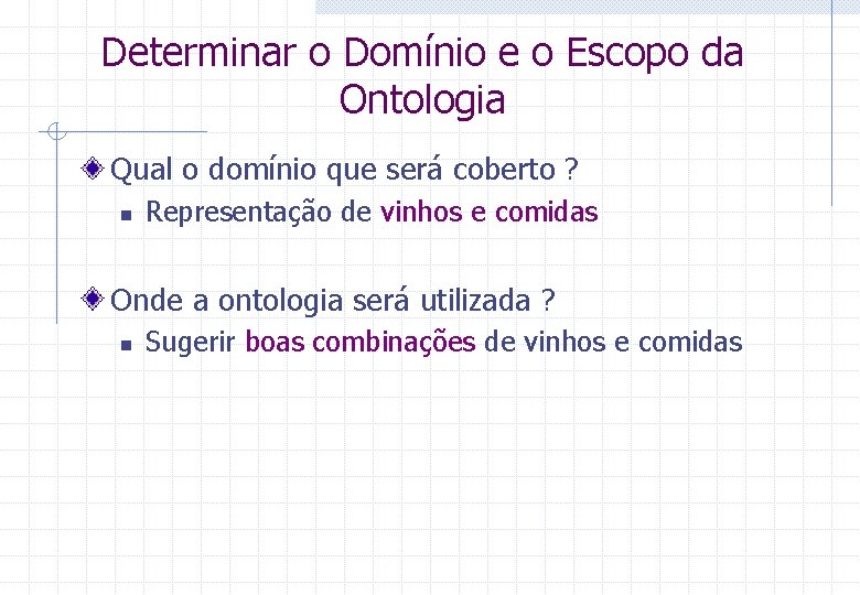 Determinar o Domínio e o Escopo da Ontologia Qual o domínio que será coberto