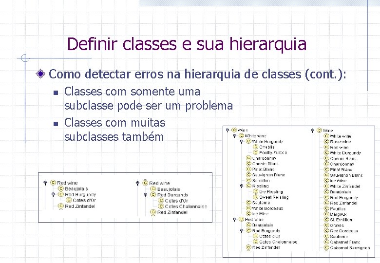 Definir classes e sua hierarquia Como detectar erros na hierarquia de classes (cont. ):