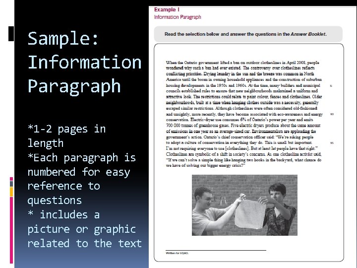 Sample: Information Paragraph *1 -2 pages in length *Each paragraph is numbered for easy