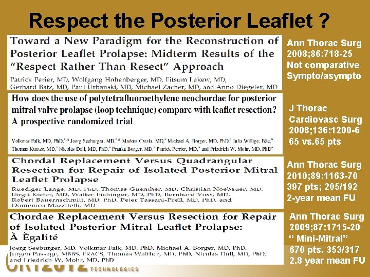 Respect the Posterior Leaflet ? Ann Thorac Surg 2008; 86: 718 -25 Not comparative