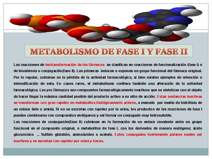 Las reacciones de biotransformación de los fármacos se clasifican en reacciones de funcionalización (fase