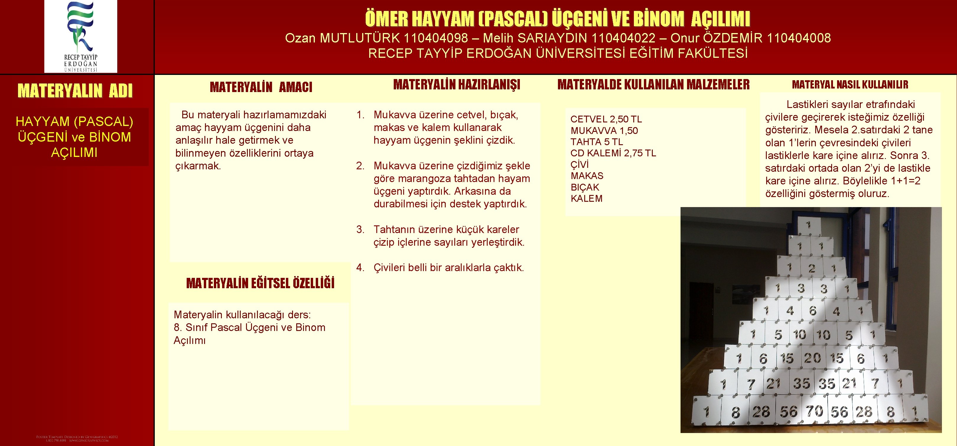 ÖMER HAYYAM (PASCAL) ÜÇGENİ VE BİNOM AÇILIMI Ozan MUTLUTÜRK 110404098 – Melih SARIAYDIN 110404022