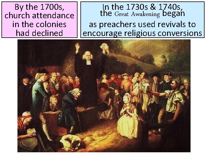 By the 1700 s, In the 1730 s & 1740 s, the Great Awakening By the 1700 s, In the 1730 s & 1740 s, the Great Awakening