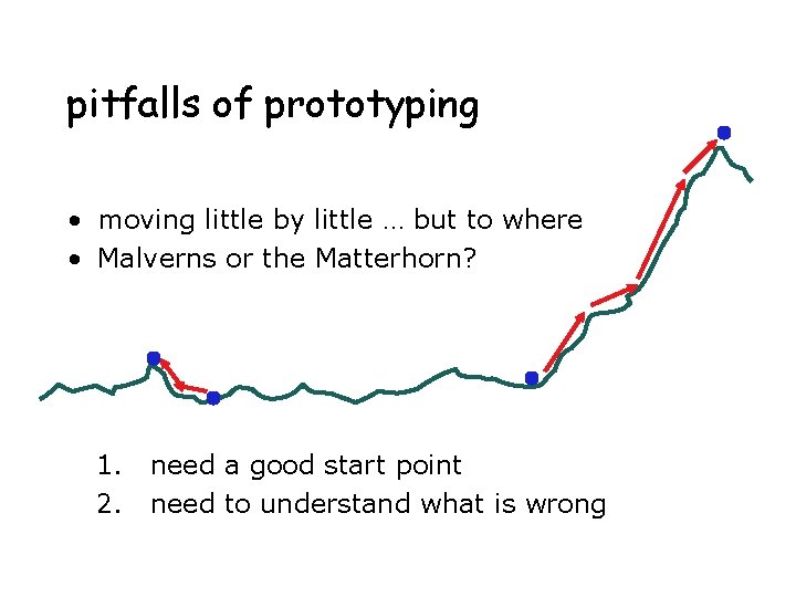 pitfalls of prototyping • moving little by little … but to where • Malverns