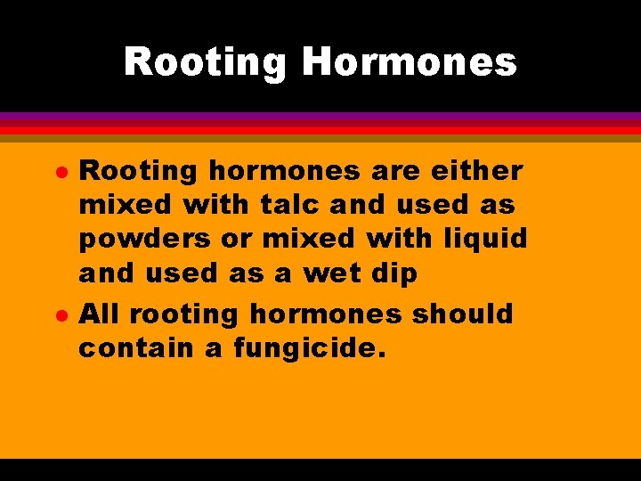 Rooting Hormones l l Rooting hormones are either mixed with talc and used as