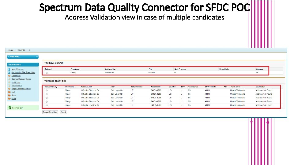 Spectrum Data Quality Connector for SFDC POC Address Validation view in case of multiple Spectrum Data Quality Connector for SFDC POC Address Validation view in case of multiple
