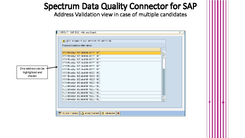 Spectrum Data Quality Connector for SAP Address Validation view in case of multiple candidates Spectrum Data Quality Connector for SAP Address Validation view in case of multiple candidates