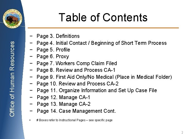 Office of Human Resources Table of Contents − − − Page 3. Definitions Page