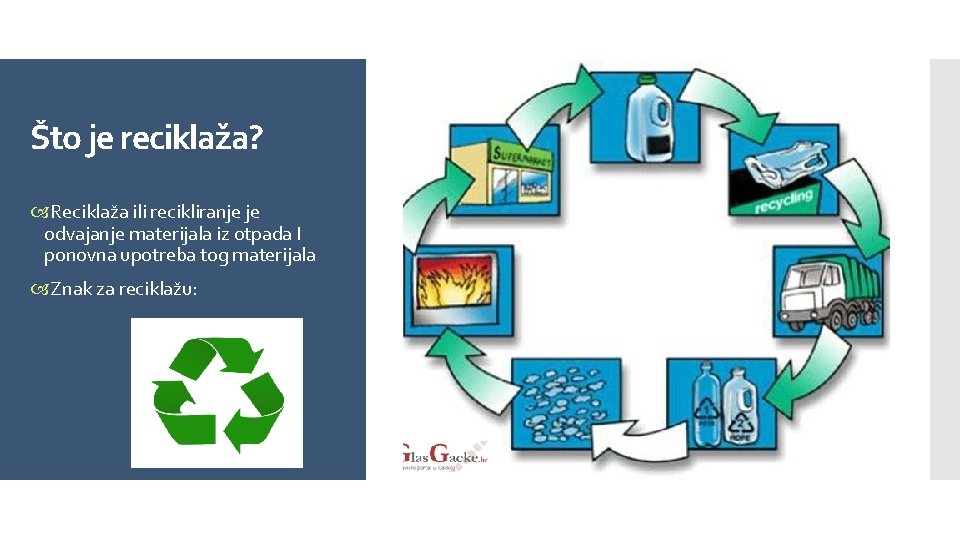 Što je reciklaža? Reciklaža ili recikliranje je odvajanje materijala iz otpada I ponovna upotreba