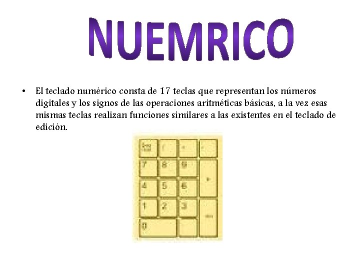  • El teclado numérico consta de 17 teclas que representan los números digitales