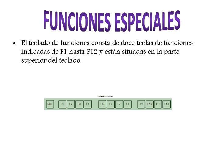  • El teclado de funciones consta de doce teclas de funciones indicadas de