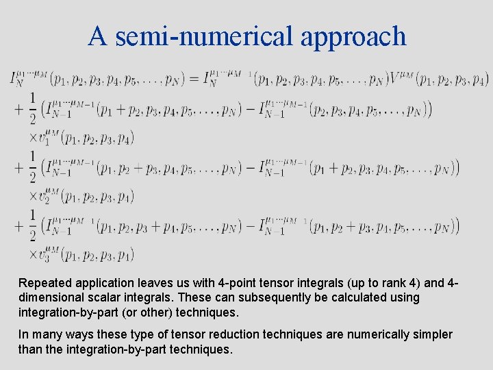 A semi-numerical approach Repeated application leaves us with 4 -point tensor integrals (up to