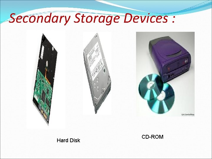 Secondary Storage Devices : Hard Disk CD-ROM 