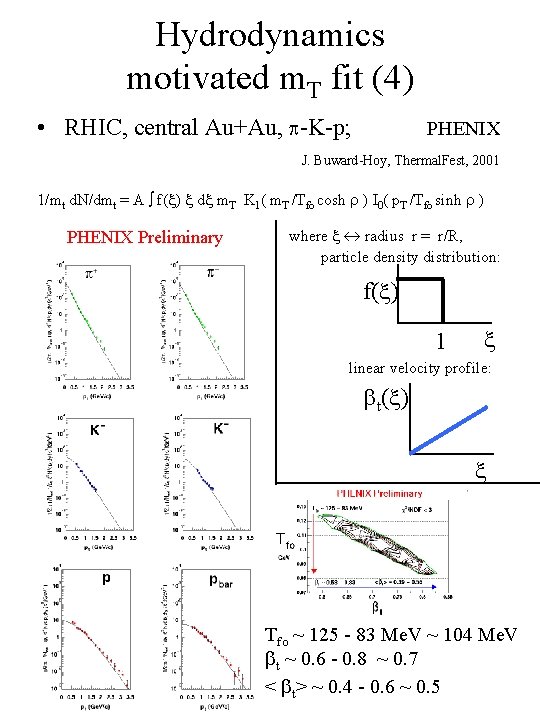 Hydrodynamics motivated m. T fit (4) • RHIC, central Au+Au, -K-p; PHENIX J. Buward-Hoy,
