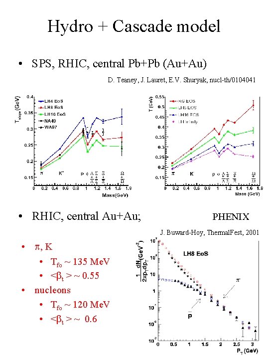 Hydro + Cascade model • SPS, RHIC, central Pb+Pb (Au+Au) D. Teaney, J. Lauret,