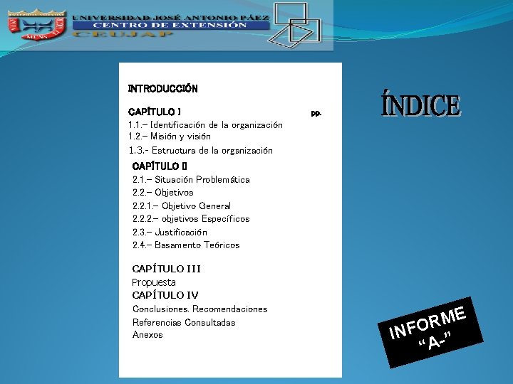 INTRODUCCIÓN CAPÍTULO I 1. 1. - Identificación de la organización 1. 2. - Misión