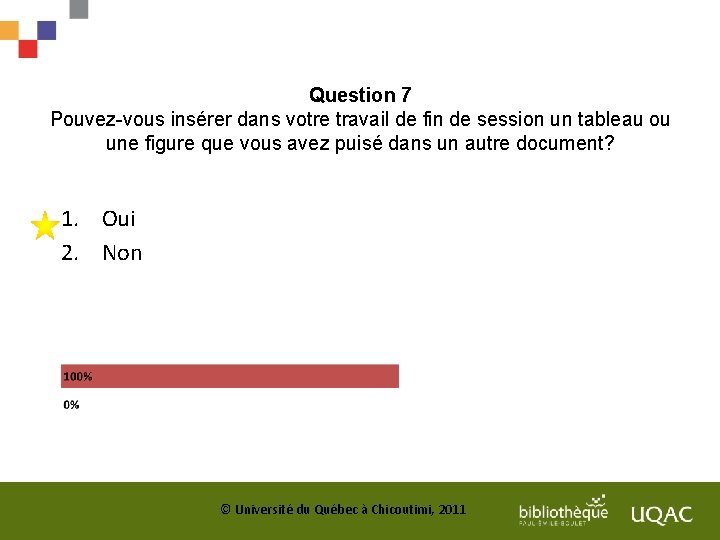 Question 7 Pouvez-vous insérer dans votre travail de fin de session un tableau ou