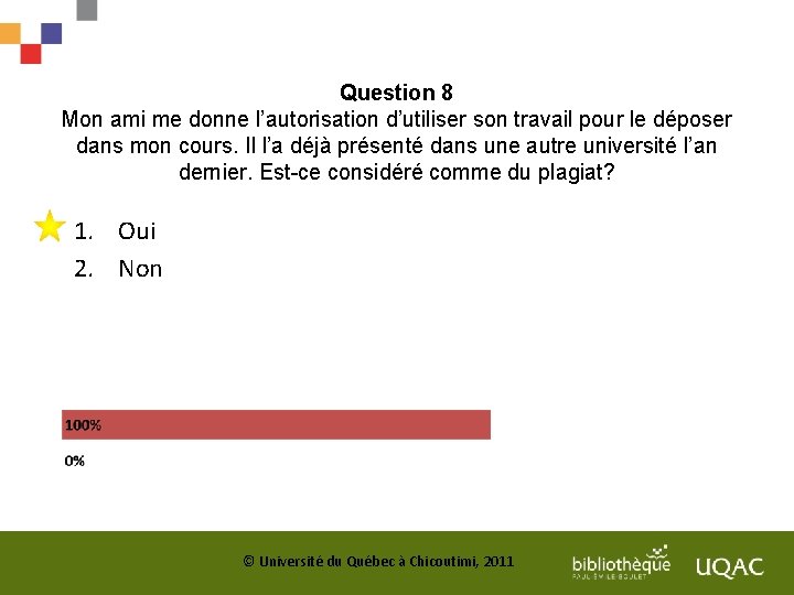 Question 8 Mon ami me donne l’autorisation d’utiliser son travail pour le déposer dans