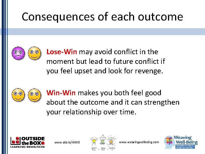 Consequences of each outcome Lose-Win may avoid conflict in the moment but lead to Consequences of each outcome Lose-Win may avoid conflict in the moment but lead to