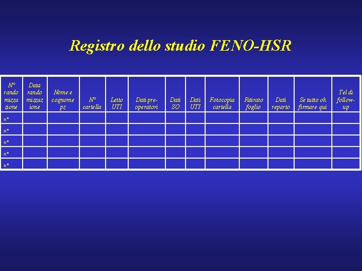 Registro dello studio FENO-HSR N° rando mizza zione Data rando mizzaz ione n° Nome
