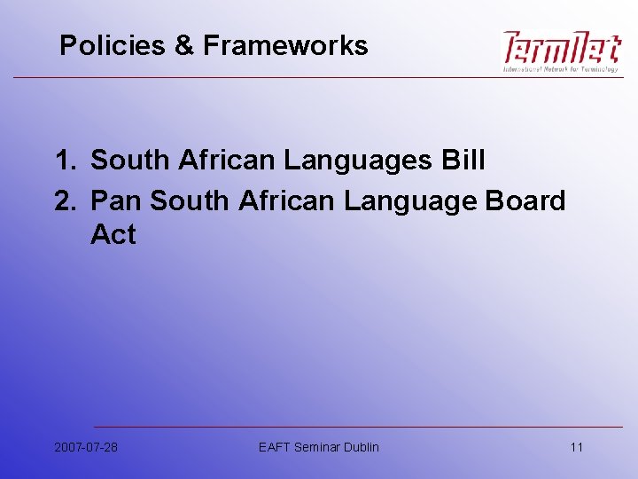 Case study International Best Practice South Africa RSA