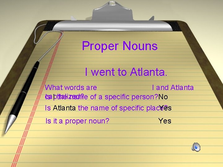 Proper Nouns I went to Atlanta. What words are I and Atlanta capitalized? Is