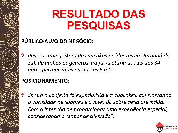 RESULTADO DAS PESQUISAS PÚBLICO-ALVO DO NEGÓCIO: Pessoas que gostam de cupcakes residentes em Jaraguá