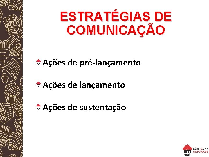 ESTRATÉGIAS DE COMUNICAÇÃO Ações de pré-lançamento Ações de sustentação 