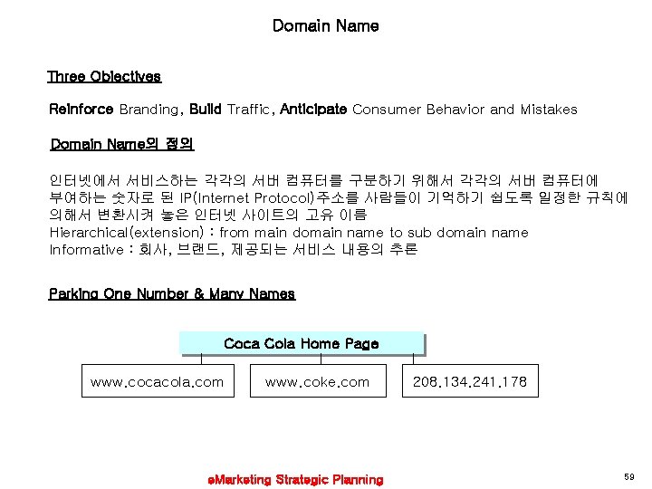 Domain Name Three Objectives Reinforce Branding, Build Traffic, Anticipate Consumer Behavior and Mistakes Domain