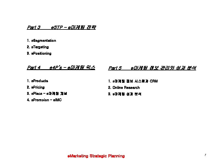 Part 3 e. STP – e마케팅 전략 1. e. Segmentation 2. e. Targeting 3.