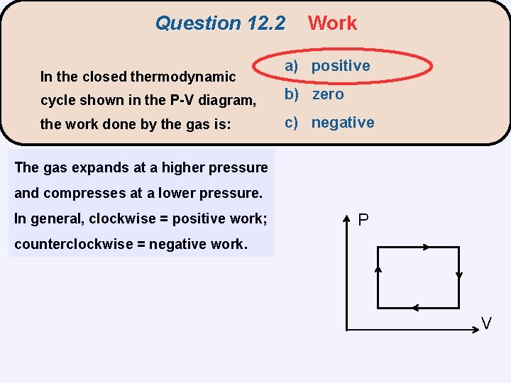 Question 12. 2 In the closed thermodynamic Work a) positive cycle shown in the