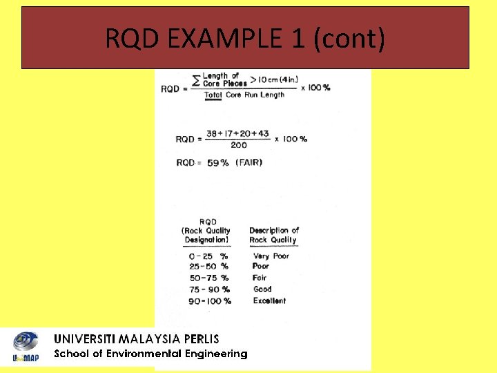 RQD EXAMPLE 1 (cont) 