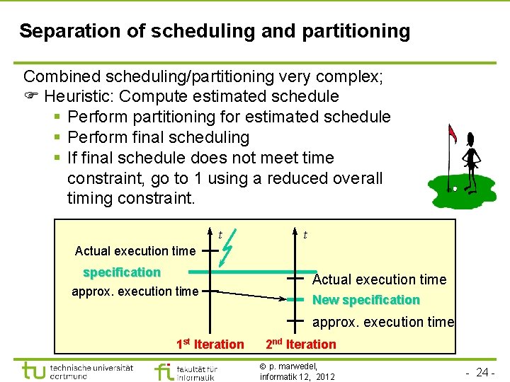 Separation of scheduling and partitioning Combined scheduling/partitioning very complex; Heuristic: Compute estimated schedule §