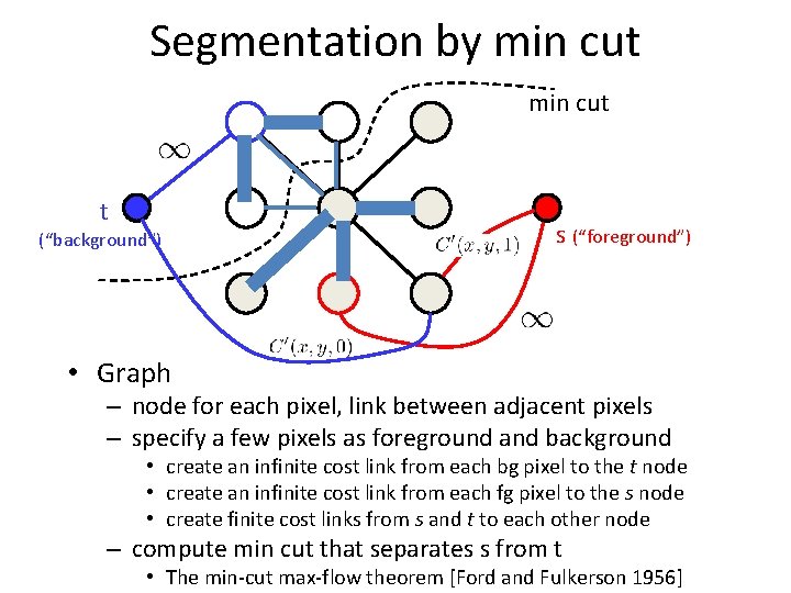 Segmentation by min cut t (“background”) s (“foreground”) • Graph – node for each Segmentation by min cut t (“background”) s (“foreground”) • Graph – node for each