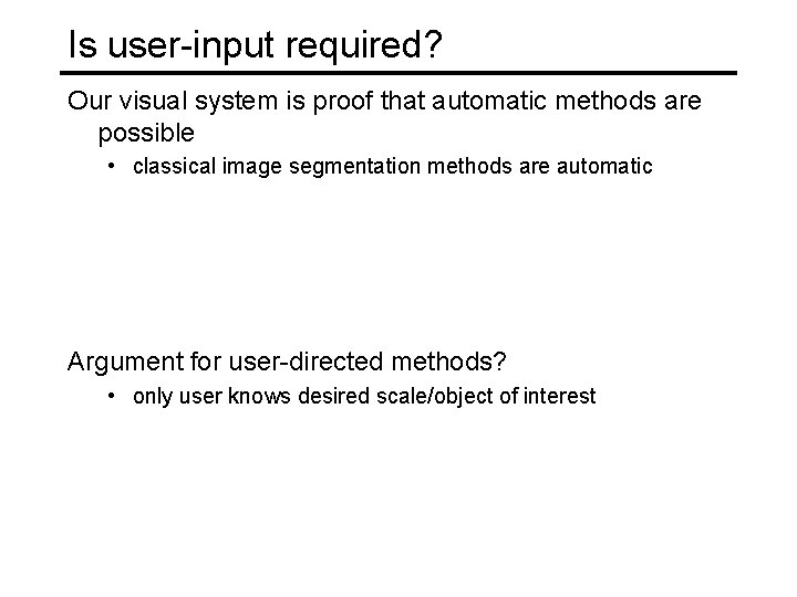 Is user-input required? Our visual system is proof that automatic methods are possible • Is user-input required? Our visual system is proof that automatic methods are possible •