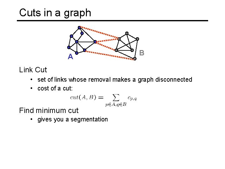 Cuts in a graph A B Link Cut • set of links whose removal Cuts in a graph A B Link Cut • set of links whose removal