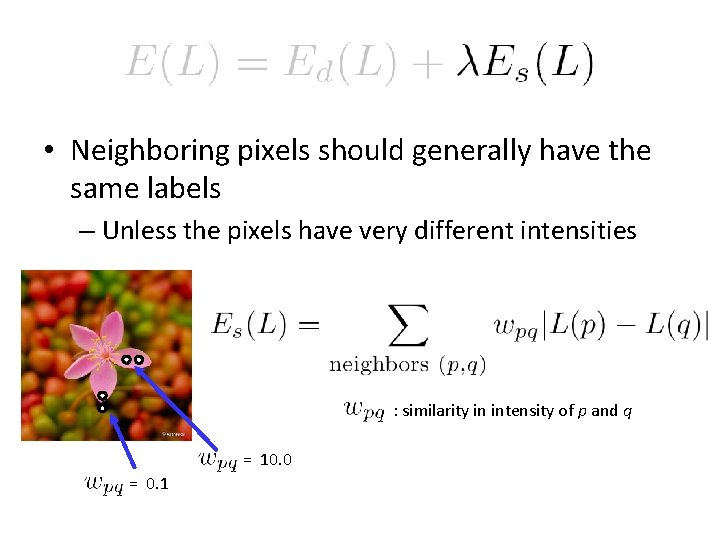 • Neighboring pixels should generally have the same labels – Unless the pixels • Neighboring pixels should generally have the same labels – Unless the pixels