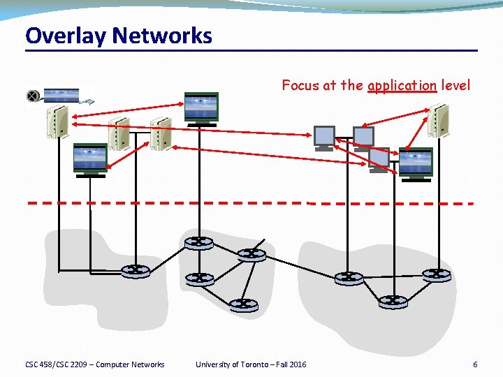 Overlay Networks Focus at the application level CSC 458/CSC 2209 – Computer Networks University