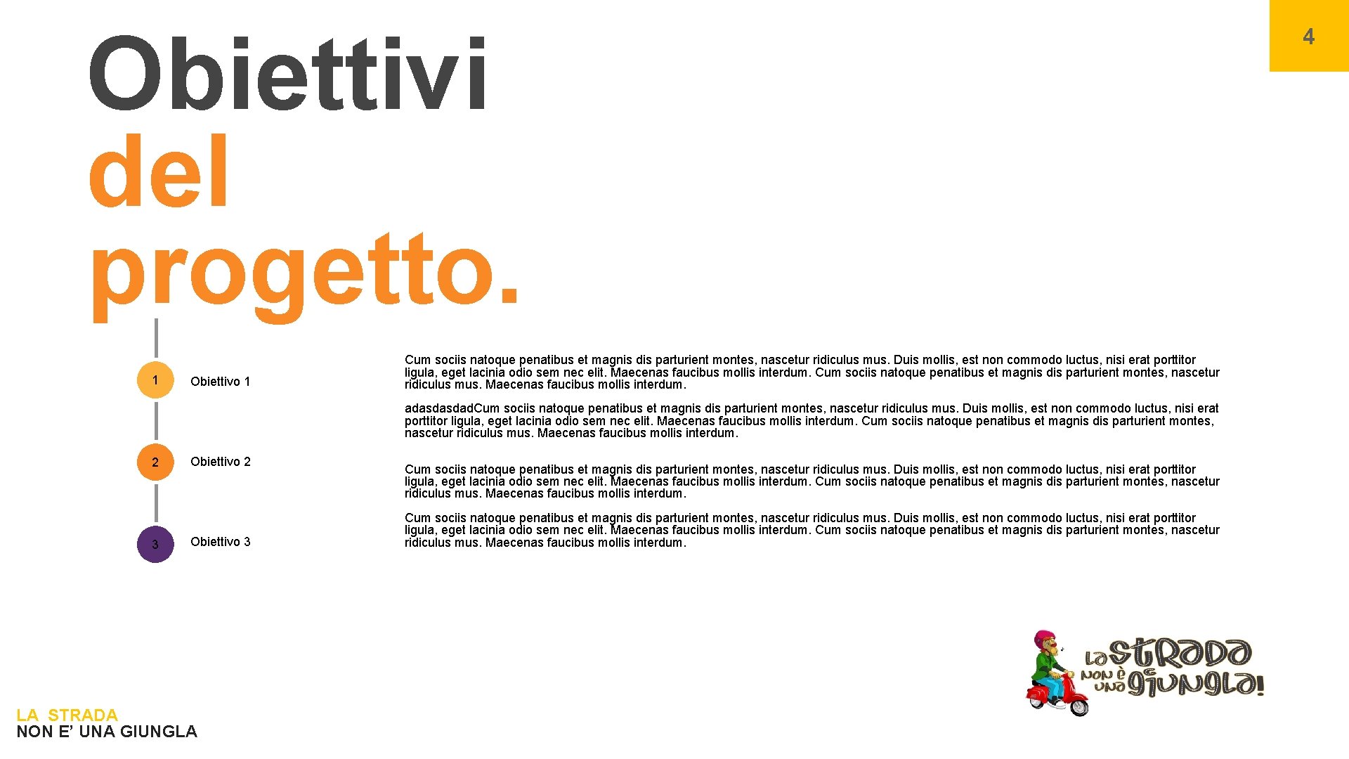 Obiettivi del progetto. 1 Obiettivo 1 Cum sociis natoque penatibus et magnis dis parturient Obiettivi del progetto. 1 Obiettivo 1 Cum sociis natoque penatibus et magnis dis parturient
