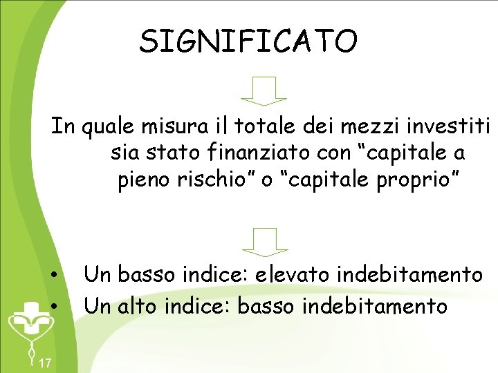 SIGNIFICATO In quale misura il totale dei mezzi investiti sia stato finanziato con “capitale