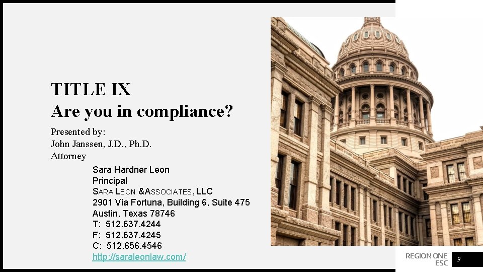 TITLE IX Are you in compliance? Presented by: John Janssen, J. D. , Ph.