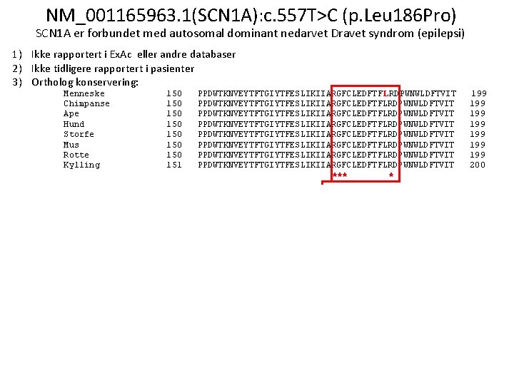 NM_001165963. 1(SCN 1 A): c. 557 T>C (p. Leu 186 Pro) SCN 1 A