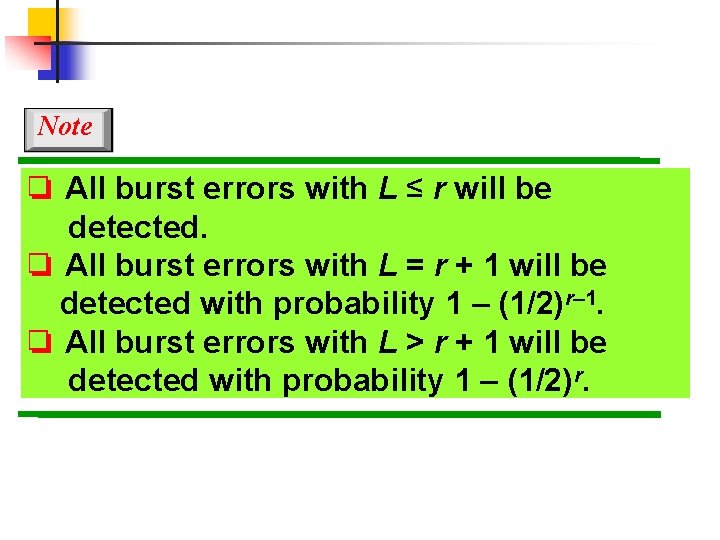 Note ❏ All burst errors with L ≤ r will be detected. ❏ All