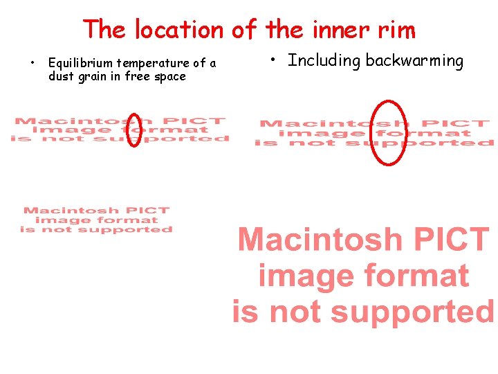 The location of the inner rim • Equilibrium temperature of a dust grain in